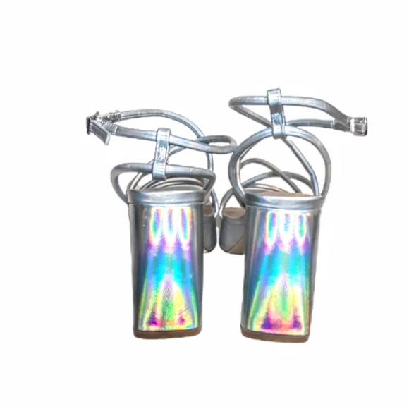 Abound Tiffanee chunky Block Heel Strappy Mettalic Silver sandals Heels Women - Picture 5 of 8